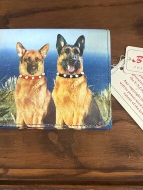 Dog Print Wallet with Blue Background and Studded Collars